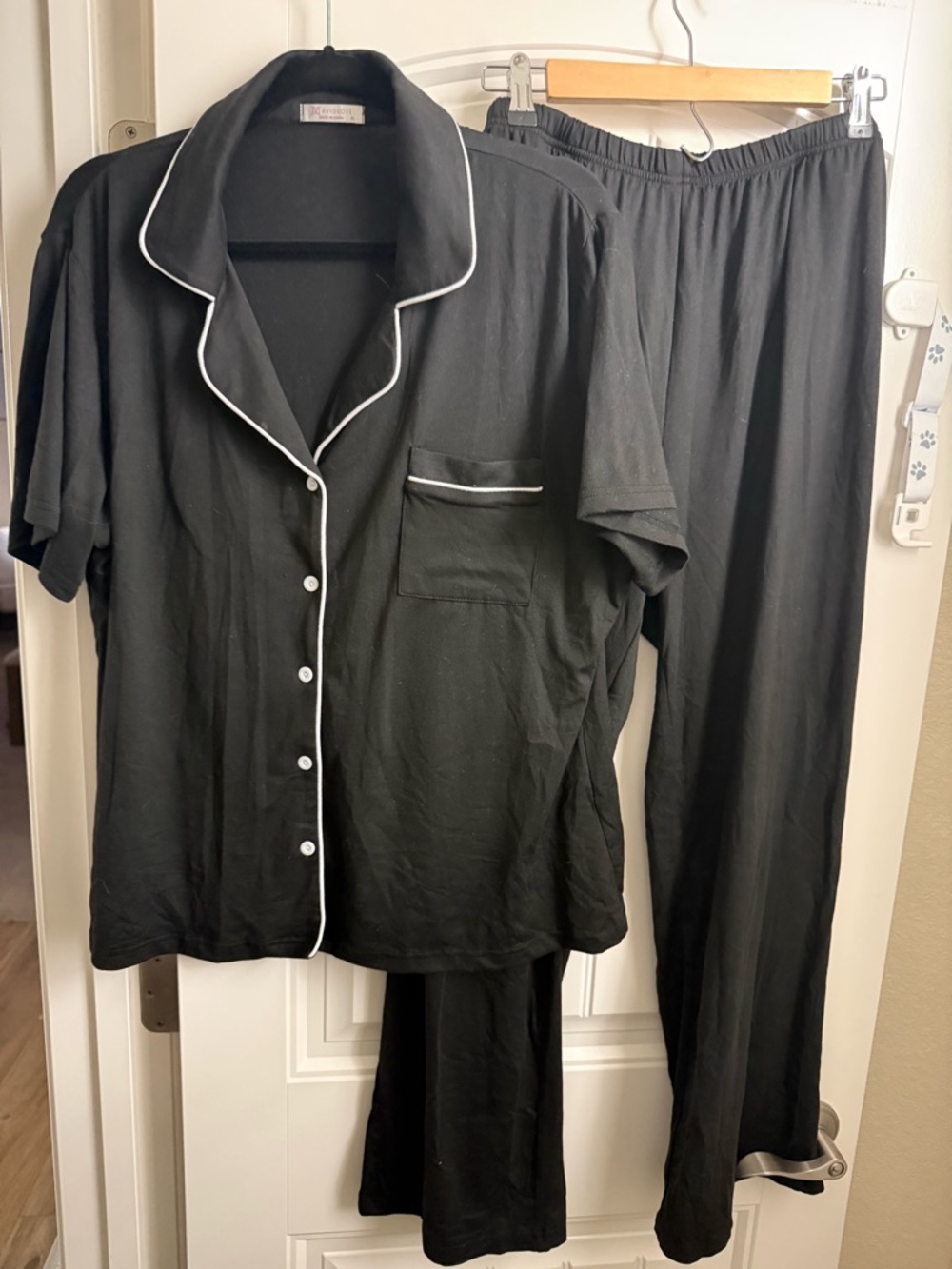 Women's Two-Piece Pajama Set with White Piping - Maternity